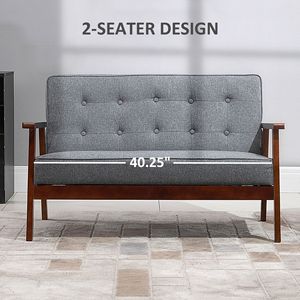 Sofá Loveseat Chesterfield Gris de 2 Plazas, Tela con Tacto de Lino, Tapizado, Patas de Madera de Caucho, Relleno de Espuma, Mueble Seccional de Cuero - Product Image 6