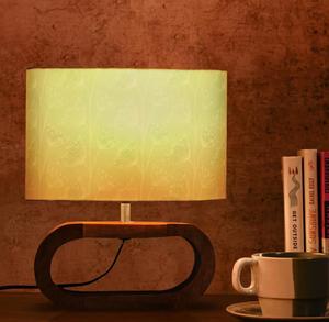Modern Wood Table Lamp with Yellow Fabric Drum Shade Warm White Light for Bedroom <b>Decorative</b> <b>Lighting</b> - Product Image 1