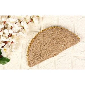 Bolso de Mano Tipo Clutch de Yute en Forma de Media Luna, Hecho a Mano, Ecológico, para Mujer, para Fiestas Nocturnas, con Adornos de Cuentas Doradas - Product Image 6