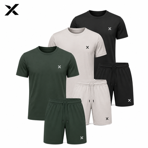 Ensemble T-shirt et short d'été pour homme X Sports City, respirant, séchage rapide, manches courtes, col rond, deux pièces, décontracté, en soie - Product Image 1