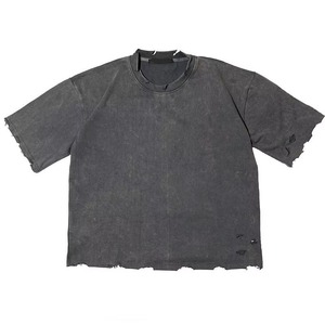 เสื้อยืดคอกลมแขนสั้นทรงโอเวอร์ไซส์สำหรับผู้ชาย สีเทาเข้ม ผ้าคอตตอนเจอร์ซีย์ สไตล์สตรีท ลุคซักยืด ดีไซน์เรียบง่าย - Product Image 1