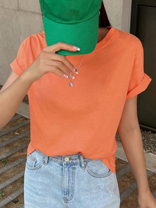 Customized Graphic Orange Women's Shirts Tree Print 100% Combed Cotton Short Sleeve O-Neck Loose Fit Summer Tees Female <b>Tops</b> - Product Image 4