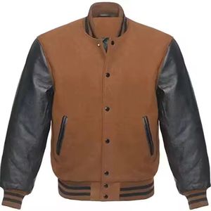 Varsity Jacket Light Grey Sleeves Men Unisex Casual Hooded <b>Covered</b> <b>Button</b> Waterproof Breathable Knitted Stand Custom Logo Warm - Product Image 1