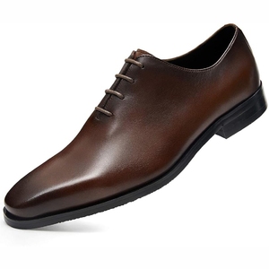 Men's Brown Genuine Leather Pointed Toe Lace-up Oxfords Plain Toe Office Formal Dress Shoes All Seasons - Product Image 3