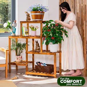 Estante de Madera para 8 Macetas, Diseñado con un Diseño de Múltiples Niveles, Permite un Organizado de Plantas en Interiores o Exteriores - Product Image 1