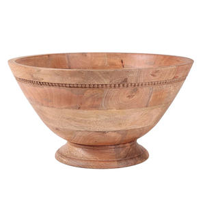 Cuenco de pedestal de madera de mango ecológico seguro para alimentos tallados a mano para fiesta mesa de comedor Decoración de cocina exhibición de centro de mesa - Product Image 2