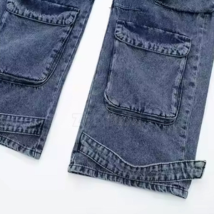 Pantalon cargo décontracté à coupe régulière, taille haute personnalisée, écologique, 100 % coton épais, multi-poches, fermeture éclair - Product Image 3