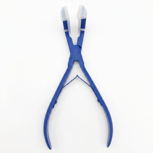 Pince à presser pour extensions capillaires bleues, corps en acier inoxydable, mâchoires en silicone blanc, outil de scellage à tête plate pour salon - Product Image 1