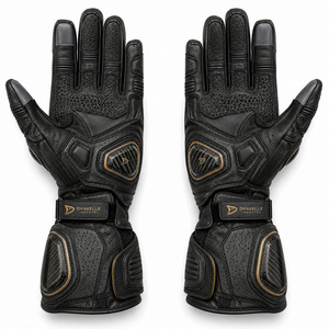 Gants de moto en cuir haut de gamme à doigts entiers avec protection de paume, compatibles écran tactile et manchette longue - Product Image 2