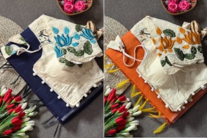 Sari Prayosha Export para Mujer, Tejido a Mano, Algodón Khadi, Bordado, con Borlas, para Uso Casual o de Fiesta, Hecho a Mano en India, de Secado Rápido - Product Image 2