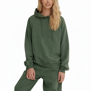 Sudadera con Capucha de Lavado Ácido a la Moda, Nueva Colección 2025, para Mujer, Ajuste Cómodo, Estilo Casual, Transpirable, Color Sólido, Marca Privada, MOQ Bajo - Product Image 1