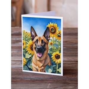 Belga Malinois en girasoles A7 Tarjetas de felicitación Paquete de 8 tarjetas de nota en blanco con sobres Tamaño caprichoso 5x7 - Product Image 2