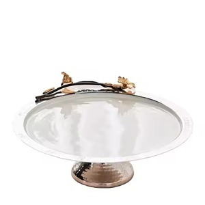 Elegant Off-White 2 Tier <b>Cake</b> Stand Gold Sculpted Branch Handle Butterfly <b>Flower</b> Top Accent <b>Decorative</b> Metal <b>Cake</b> Stand - Product Image 4