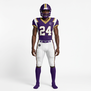 Conjunto de Uniforme de Fútbol Americano para Hombre, Jersey Morado con Cuello en V, Pantalones Blancos, Casco, Manga Corta - Product Image 5