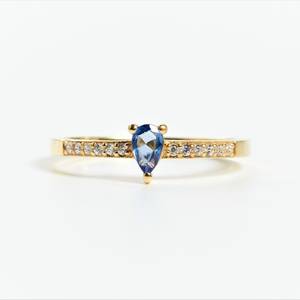 Zubeda Gems Luxury Blue Sapphire Pear Cut 925 Sterling Silver 14K Gold Plated Vintage IGI Certified Teardrop Promise <b>Ring</b> Party - Product Image 5
