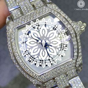 Charm Jewells Montre de luxe pour homme en acier inoxydable, boîtier de 40 mm, verre cristal, mouvement mécanique analogique, résistance à l'eau 10 bars, Push - Product Image 1