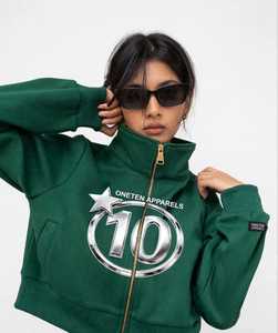 Oneten Green Stand Collar Zip up Eco-friendly 100% Cotton <b>Tank</b> <b>Top</b> <b>Women</b> Sporty Cropped Spaghetti Straps - Product Image 5