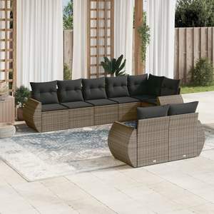 Conjunto de Sofá de Jardín de Ratán PE Gris con Patas Ajustables Grandes - Product Image 1