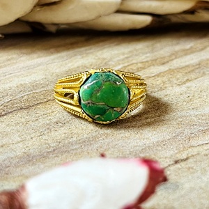 Fashionable Bohemia Green Turquoise Natural Stone <b>Rings</b> Women 18K Gold Plated Daily Wear Ethnic <b>Statement</b> Band Wholesale/OEM/ODM - Product Image 1