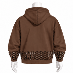 Sweat à capuche marron chocolat avec bordure brodée, pull molletonné oversize, ourlet et poignets décoratifs, poche kangourou, haut décontracté style streetwear - Product Image 2