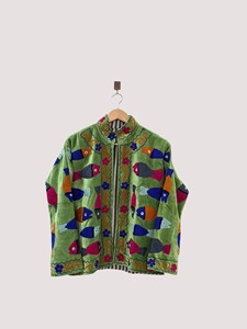 Chaqueta de Terciopelo Bordada a Mano con Cuello Mandarín, Manga Larga, Talla Grande para Mujer, Diseño Floral Otoñal, Cierre de Cremallera - Product Image 1
