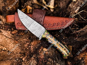 มีดเหล็กดามัสกัส 58 HRC ใบมีดแบบ Fixed Blade ปลายแหลม สำหรับล่าสัตว์และตั้งแคมป์ ด้ามจับรูปทรงกรวยสน รับผลิตแบบ ODM/OEM ปรับแต่งได้ เกรดอุตสาหกรรม/DIY - Product Image 6