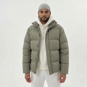 Chaqueta Acolchada Verde Oliva al por Mayor con Capucha, Cremallera Completa, Manga Larga, Abrigo de Invierno de Color Sólido con Relleno de Poliéster para Hombre - Product Image 2
