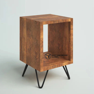 Solid Wood Open Bedside <b>Table</b> <b>with</b> Hairpin Legs Rustic Modern Nightstand <b>with</b> Minimalist Storage Cube Mid-Century Side <b>Table</b> - Product Image 1