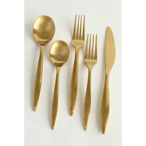 Couverts en acier inoxydable plaqués or pour banquet de mariage avec manche rond épais design, ensemble de cuillères et de fourchettes réutilisables - Product Image 4