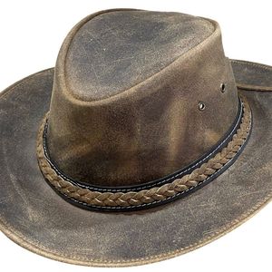 Real Leather Cowboy <b>Hats</b> Western Cattleman Style Light Brown Braided Band Vintage XXL Mens Leather <b>Hats</b> Wholesale - Product Image 5