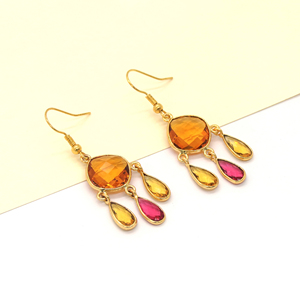Boucles d'oreilles pendantes bohèmes faites à la main en citrine rose fuchsia multi-pierres précieuses |   Mariage |   Laiton plaqué or 18 carats sans nickel - Product Image 4