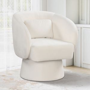 Poltrona Girevole Imbottita per Soggiorno con Schienale Curvo e Cuscino Lombare Rimovibile - Product Image 1