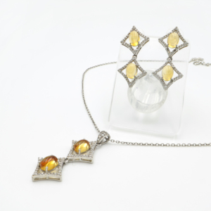 925 Sterling Silver Natural <b>Citrine</b> <b>Pendant</b> & Earring Set Rhodium Plated - Product Image 2