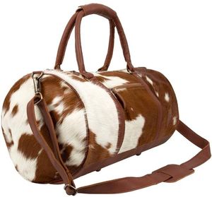 Bolso ovalado de piel de vaca, color marrón y blanco, correa para el hombro de cuero auténtico, cierre con cremallera, capacidad de 20-36L, mochila de viaje para hombre - Product Image 5