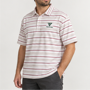 Trackstar <b>Men's</b> White <b>Burgundy</b> Fine Horizontal Stripe <b>Polo</b> <b>Shirt</b> Short Sleeve Button Collar Golf <b>Shirt</b> Custom Logo - Product Image 3