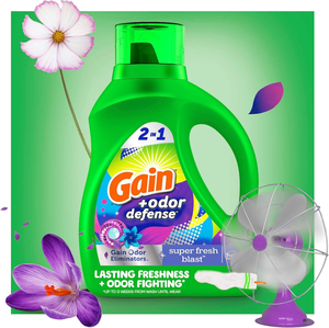 Detergente líquido para ropa Gain Odor Defense, aroma Super Fresh Blast, 2 x 65 fl oz, 2 x 45 lavados, total de 90 lavados, 2 en 1 - Product Image 3