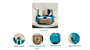 La mejor mochila de moda Unisex hecha a mano occidental Tooled Hair cuero de vaca turquesa Concho cuero genuino bolsa de pañales de cuero de vaca - Product Image 4