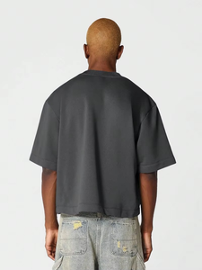 T-shirts unisexes à col montant en molleton bouclette 300 GSM pour hommes, coupe courte, impression graphique personnalisée, épaules tombantes, style streetwear – Fournisseur en gros - Product Image 4