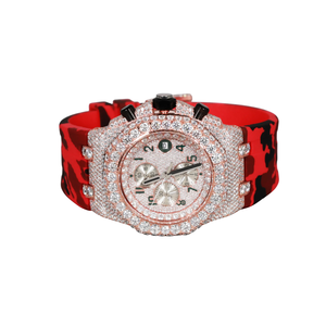 Red Camo Strap Mechanical <b>Watch</b> for Men Iced Moissanite Dial Stainless Steel Case Analog Vintage Style <b>Rubber</b> Band - Product Image 2