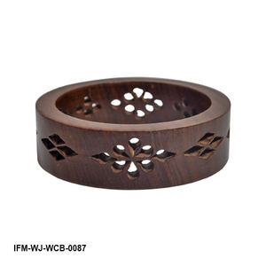 Handmade Dark Rosewood <b>Bangle</b> <b>Bracelet</b> with Floral Cutout Design Wide Boho Wooden Cuff Jewelry - Product Image 1