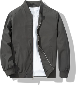 Birlag Sports <b>Men's</b> Green <b>Canvas</b> Bomber <b>Jacket</b> Stand Collar Zipper Front Windproof Casual Autumn 100% Cotton Solid Color Regular - Product Image 5