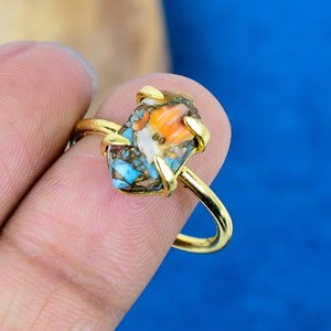 Handmade Spiny Blue Oyster Copper Turquoise Hexagon Shape Gemstone 18k Gold Micron Over 925 Sterling <b>Silver</b> - Product Image 3