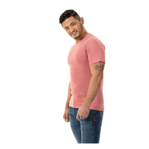 เสื้อยืดคอกลมแขนสั้นสีชมพูสำหรับผู้ชาย ผ้าฝ้าย 100% ทรงปกติ สวมใส่สบาย สีพื้น ผ้าเจอร์ซีย์ถัก - Product Image 3