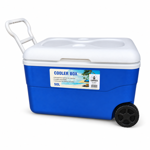 Nevera Portátil Aislada de 50L, Azul y Blanca, con Ruedas, para Camping, Picnic y Entrega de Alimentos - Product Image 2