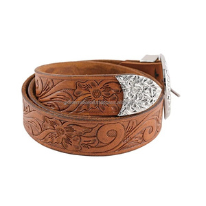 Cinturón de herramientas de cuero occidental Premium de grano completo con cinturón de vaquero de cuero con relieve floral tallado a mano - Product Image 5