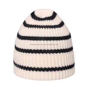 Wholesale Custom Fashion Strip <b>Beanie</b> Jacquard Knitted 100% <b>Wool</b> Adjustable Unisex Winter <b>Hats</b> - Product Image 2