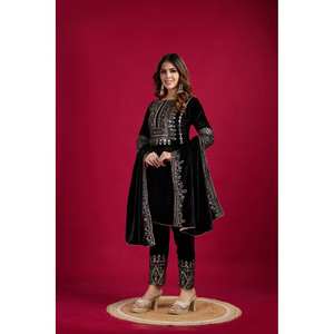 Top-Dupatta de terciopelo negro para mujer, diseño de diseñador, para fiesta, con bordado y lentejuelas, 100% poliéster, talla XL - Product Image 3