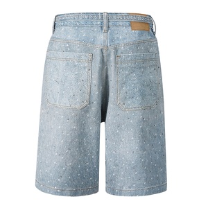 High Street Vintage Mid Waist Cropped <b>Jeans</b> Full Diamond Casual Straight Loose Style Jorts Summer Denim Shorts Men Women - Product Image 2