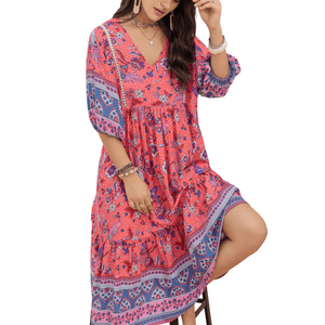 Vestido midi con estampado floral para mujer, vestido midi de manga larga - Product Image 4