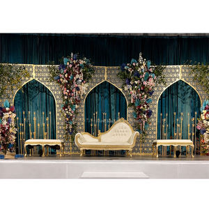 Muslim Wedding Decor Mehraab <b>Backdrop</b> Panels Luxury Gold <b>Frame</b> Wedding Stage Decor Buy Designer Reception Stage Ideas for Usa - Product Image 1
